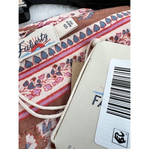 New Faherty Size S Orinda Floral Print Organic Cotton Maxi Dress Pink Multi - Picture 4 of 12